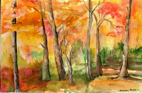 Autumn Scene Original Watercolor Landsacape Painting Originla Wall Art 492