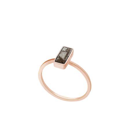 14K Gold Geometric Ring with Rectangular Meteorite