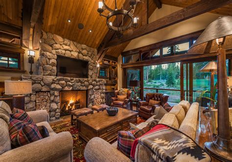 Great Room in Private Lodge Cabin located in Martis Camp Truckee, Tahoe, CA by Studio V Inter ...