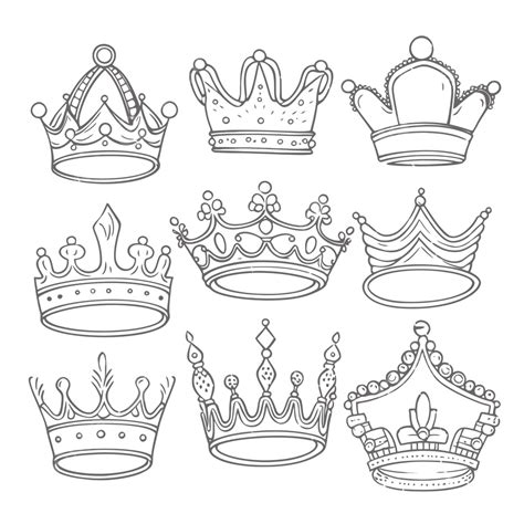 Dibujo De Conjunto Coronas Rey Para Decorar A Mano Esbozo Vector PNG ,dibujos Dibujo De La ...