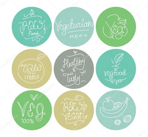 Vegetarian food labels. Hand drawn typographic elements. Vegan cuisine. Raw foods. — Stock ...