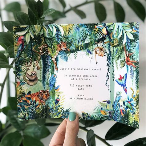 Personalised Jungle Party Folded Invitations By Charlotte Jones Design | Jungle party, Jungle ...