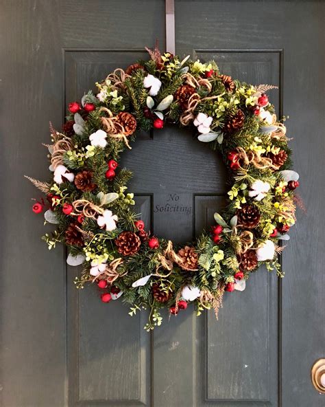 Christmas wreaths for front door Christmas wreath Cotton | Etsy