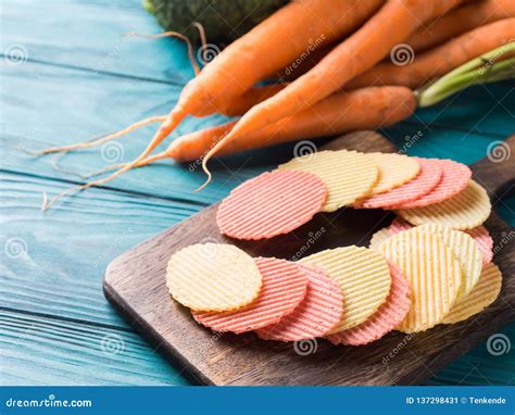 Vegan Vegetable Chips on Wooden Board Stock Image - Image of crisp, natural: 137298431