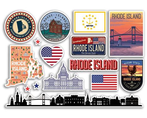 A5 Sticker Sheet Rhode Island Landmarks Vinyl Stickers America States City Airport Stamps ...