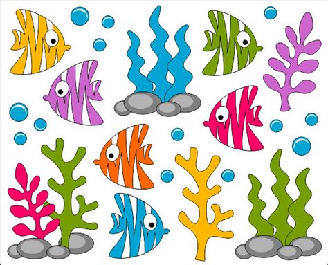 Under The Sea Clip Art, Ocean Digital ClipArt, Bright Cute Fishes, Sea Plants, Seaplants ...