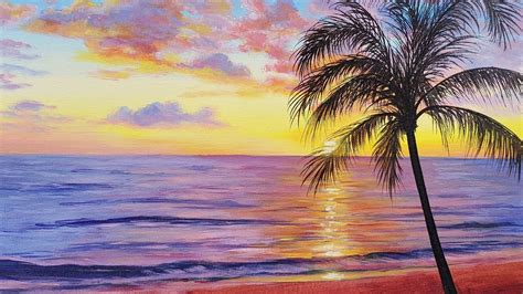 Palm Tree Beach Sunset Drawing