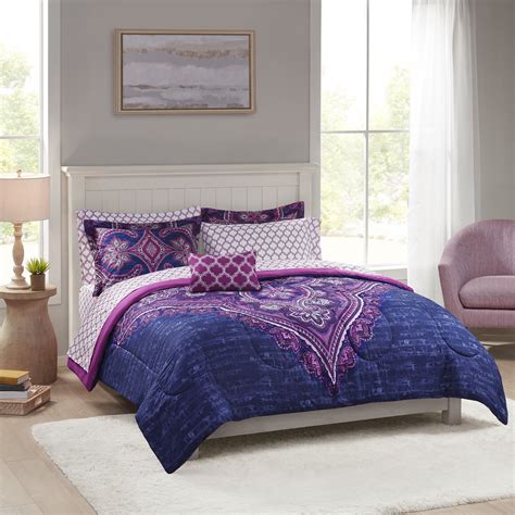 Mainstays Purple Medallion 6 Piece Bed in a Bag Comforter Set With ...