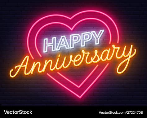 Happy anniversary neon sign greeting card on dark Vector Image