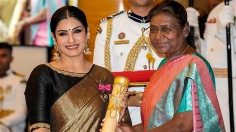 Actress Raveena Tandon Receives Padma Shri Award at 2023 Padma Awards