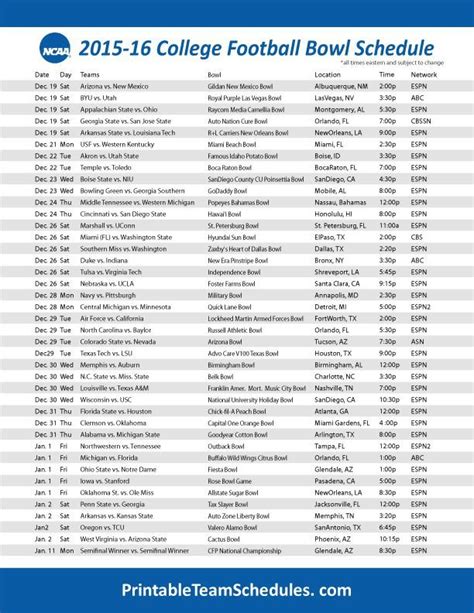 2023 Ncaa Football Bowl Schedule Printable - Calendar Printables