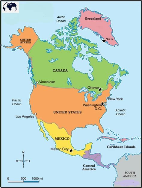 Free Labeled North America Map with Countries & Capital - PDF