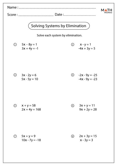 Solving Systems Of Linear Equations Worksheets