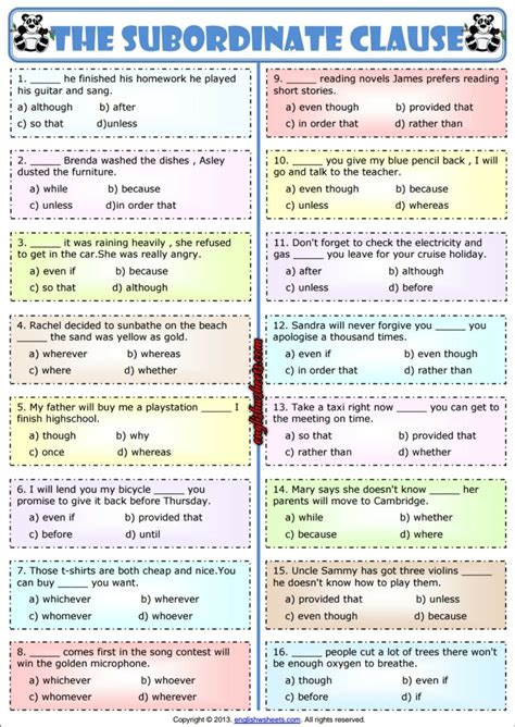 Subordinating Conjunction Worksheets