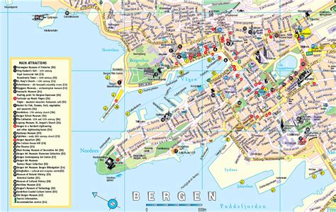 Detailed tourist map of Bergen city, Norway. Bergen city detailed tourist map, Norway | Vidiani ...