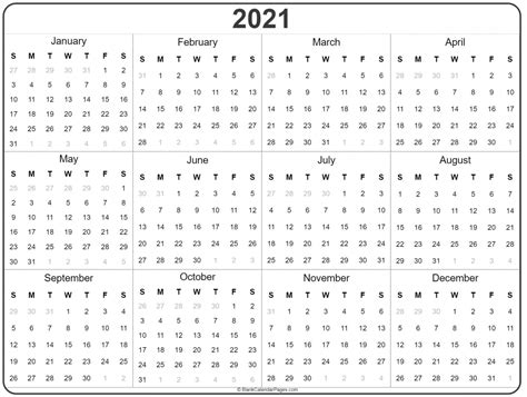 2021 Yearly Calendar Printable | Free Letter Templates