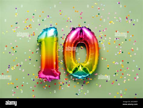 Colorful balloon number 10 on light green background. New Year of birthday concept Stock Photo ...