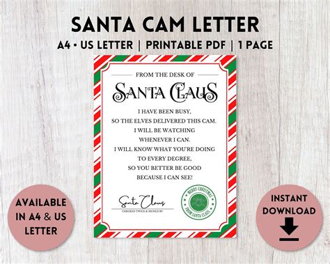 Santa Cam Letter Printable Letter From Santa From the Desk - Etsy