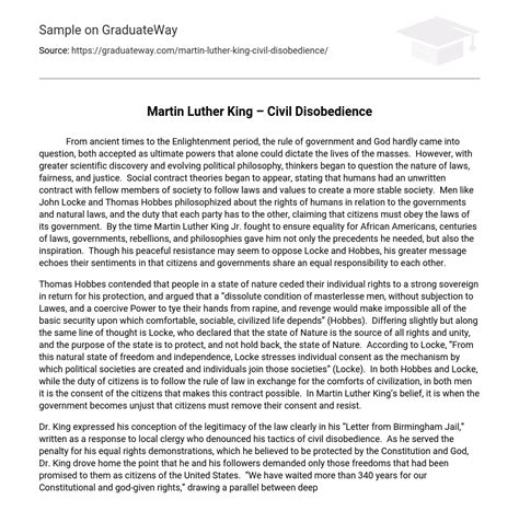 ⇉Martin Luther King – Civil Disobedience Essay Example | GraduateWay