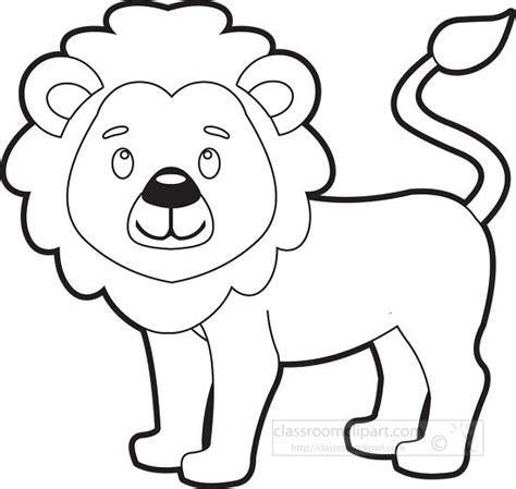 Animal Outline Clipart-cartoon of a cute lion with long tail black outline clip art