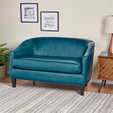 Isolde Leather Loveseat, Teal - Walmart.com