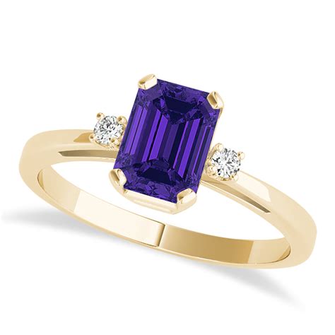 Tanzanite Emerald Cut Three-Stone Ring 18k Yellow Gold 1.04ct - AZ10798