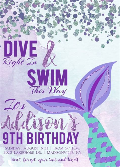 Mermaid Pool Party Invitation Mermaid Birthday Invitation - Etsy