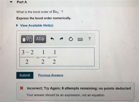 Solved Part A What is the bond order of Be2? Express the | Chegg.com