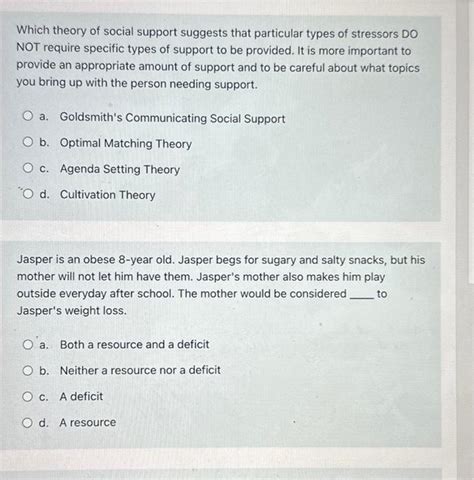 Which theory of social support suggests that | Chegg.com