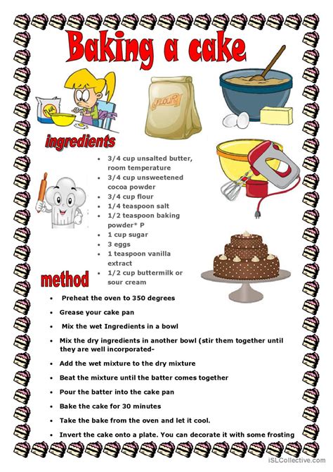 BAKING A CAKE: English ESL worksheets pdf & doc