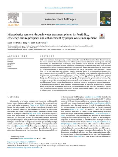 (PDF) Microplastics Removal through Water Treatment Plants: Its Feasibility, Efficiency, Future ...