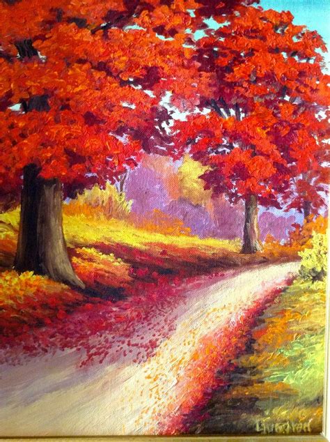 Red Maple Trees in the Fall, Original Landscape Oil Painting On Canvas ...