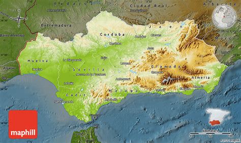 Physical Map of Andalucia, darken