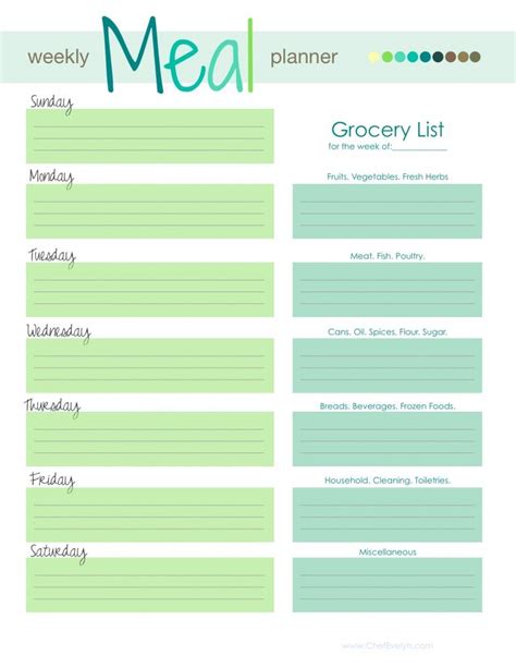 Printable Weekly Meal Planner Template With Grocery List Excel ...