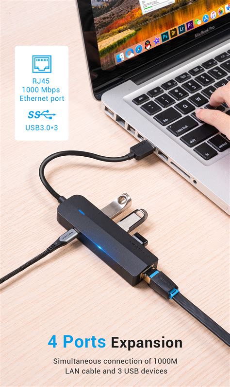 3-Port USB 3.0 Hub with Gigabit Ethernet Adapter