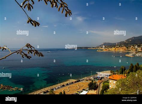 Panoramic aerial view French-Italian border control in Ventimiglia, Liguria, Italy. Border post ...