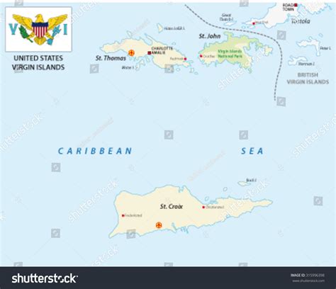 United States Virgin Islands Map With Flag Stock Vector Illustration ...