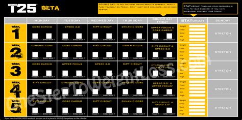 Focus T25 Workout Calendar Beta Phase Png 2 840 1 415 | Printable Schedule