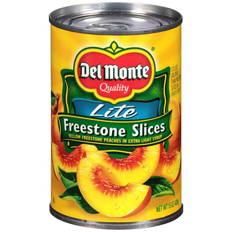 Del Monte Lite Freestone Peach Slices, Canned Fruit, 15 oz Can ...