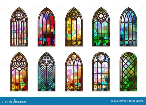 Gothic Stained Glass Windows. Church Medieval Arches. Catholic ...