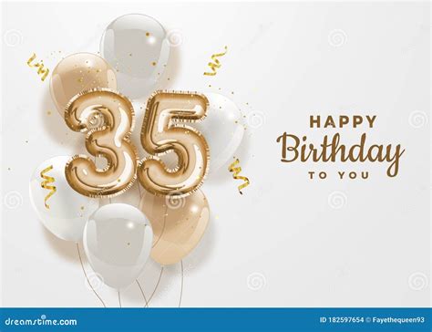 Happy 35th Birthday Gold Foil Balloon Greeting Background. Vector ...