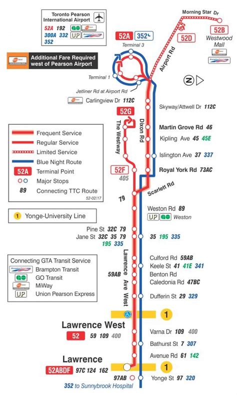 TTC 52 Lawrence West bus route Toronto map - Map of TTC 52 Lawrence ...