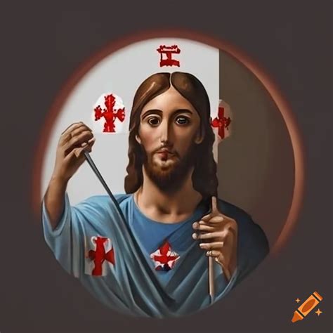 Georgian flag with a depiction of jesus