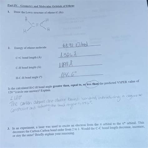 Solved Part IV. Geometry and Molecular Orbitals of Ethene 1. | Chegg.com