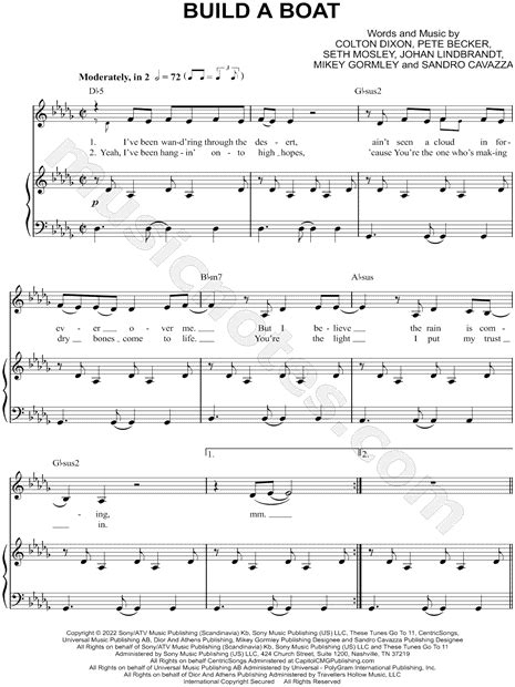 Colton Dixon "Build a Boat" Sheet Music in Db Major (transposable) - Download & Print - SKU ...