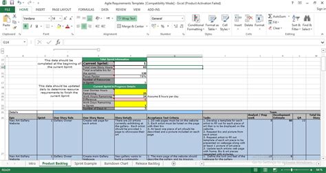 Agile requirements template excel