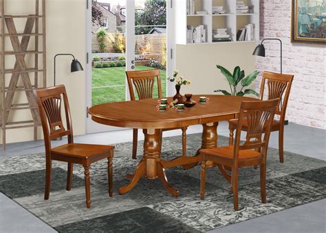 5-PC Newton Oval Dining Room Set Table with 4 Wood Seat Chairs in ...