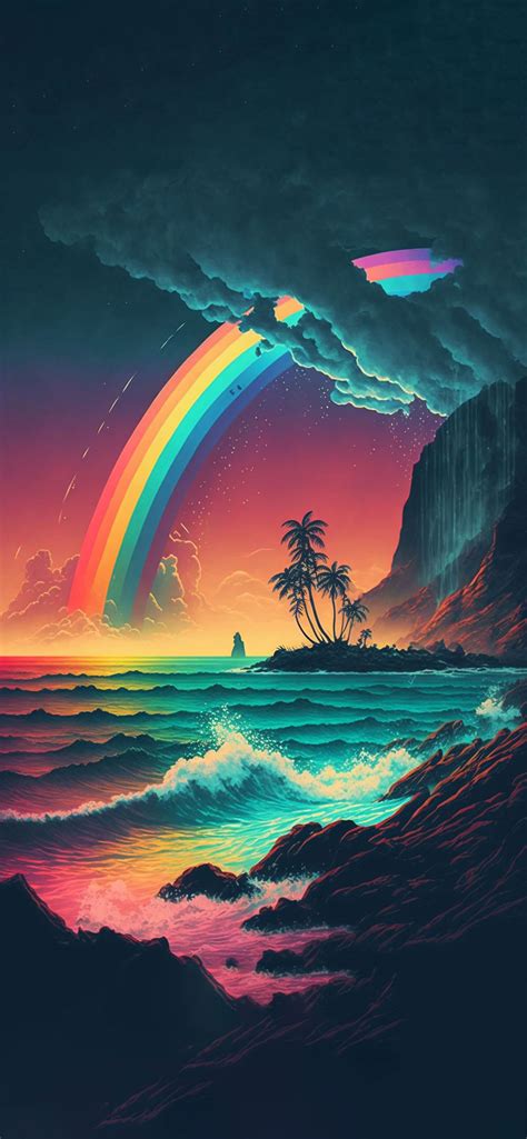 Hawaii Ocean & Rainbow Art Wallpaper - Cool Rainbow Wallpaper