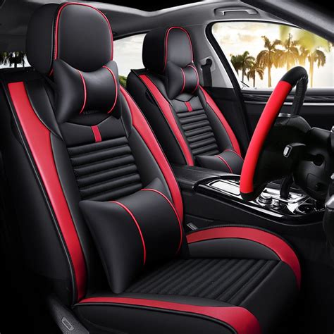 Car 5 Seat Covers PU Leather Auto Seat Covers of Headrests Split Rear ...