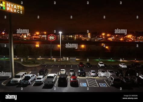 Parking lot of the Hyatt Place Nashville - Opryland at night Stock ...